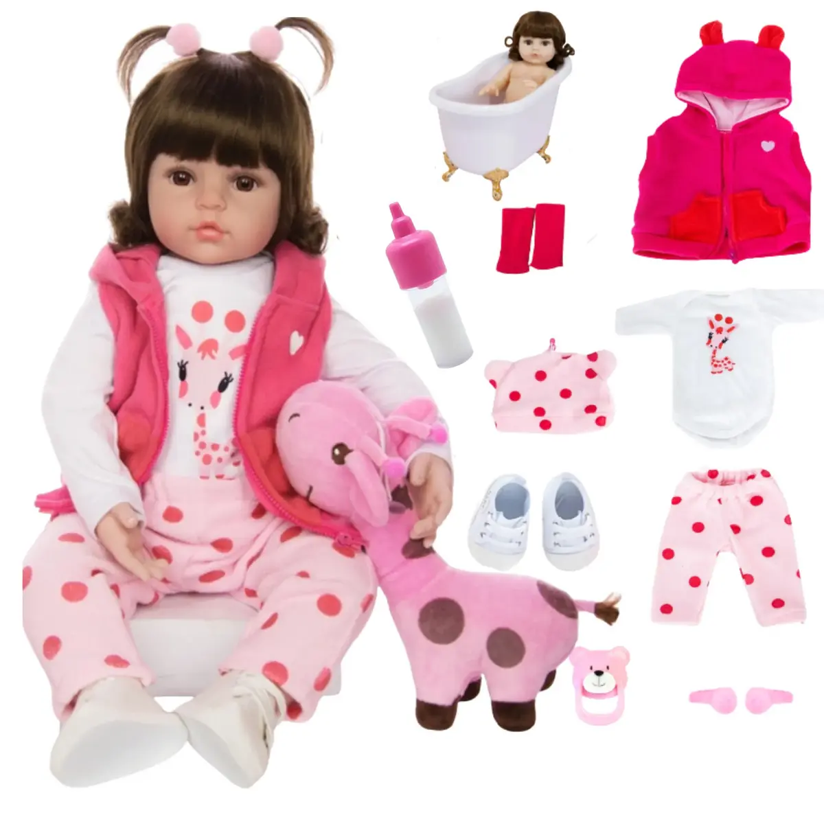 Bebê reborn de silicone 48 cm com acessórios