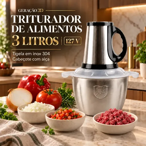 Triturador elétrico de alimentos 3 litros de inox